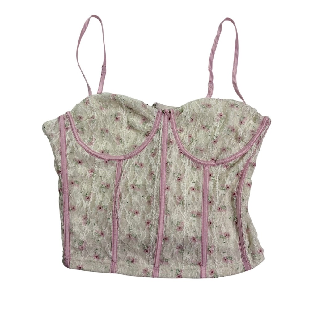 Pretty Garbage Floral Lace Corset Pink Cream Bustier Fairycore Balletcore XL